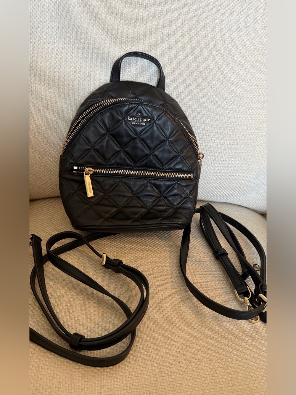 kate spade Black Quilted Leather Mini Backpack with Gold Hardware - Picture 5 of 5